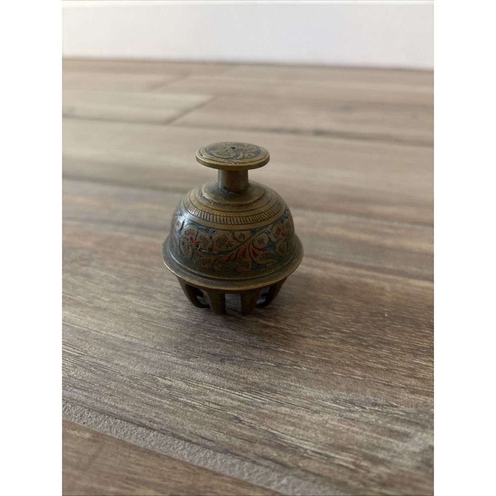 Vintage Marked 1952 Sarna Brass Etched Hand Painted Jingle Sugar Bell India
